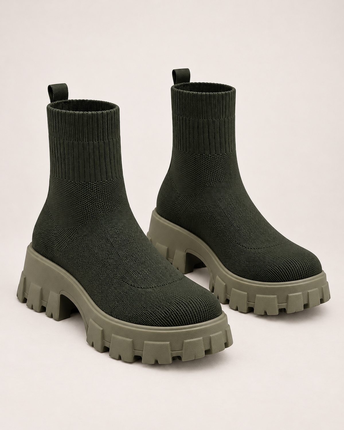 Women's Sock Boots - Chunky Platform Style, blocking google shopping variant image for army green