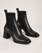 Women's Sock Boots – Square Toe Block Heel in Black Plush-Lined, variant view