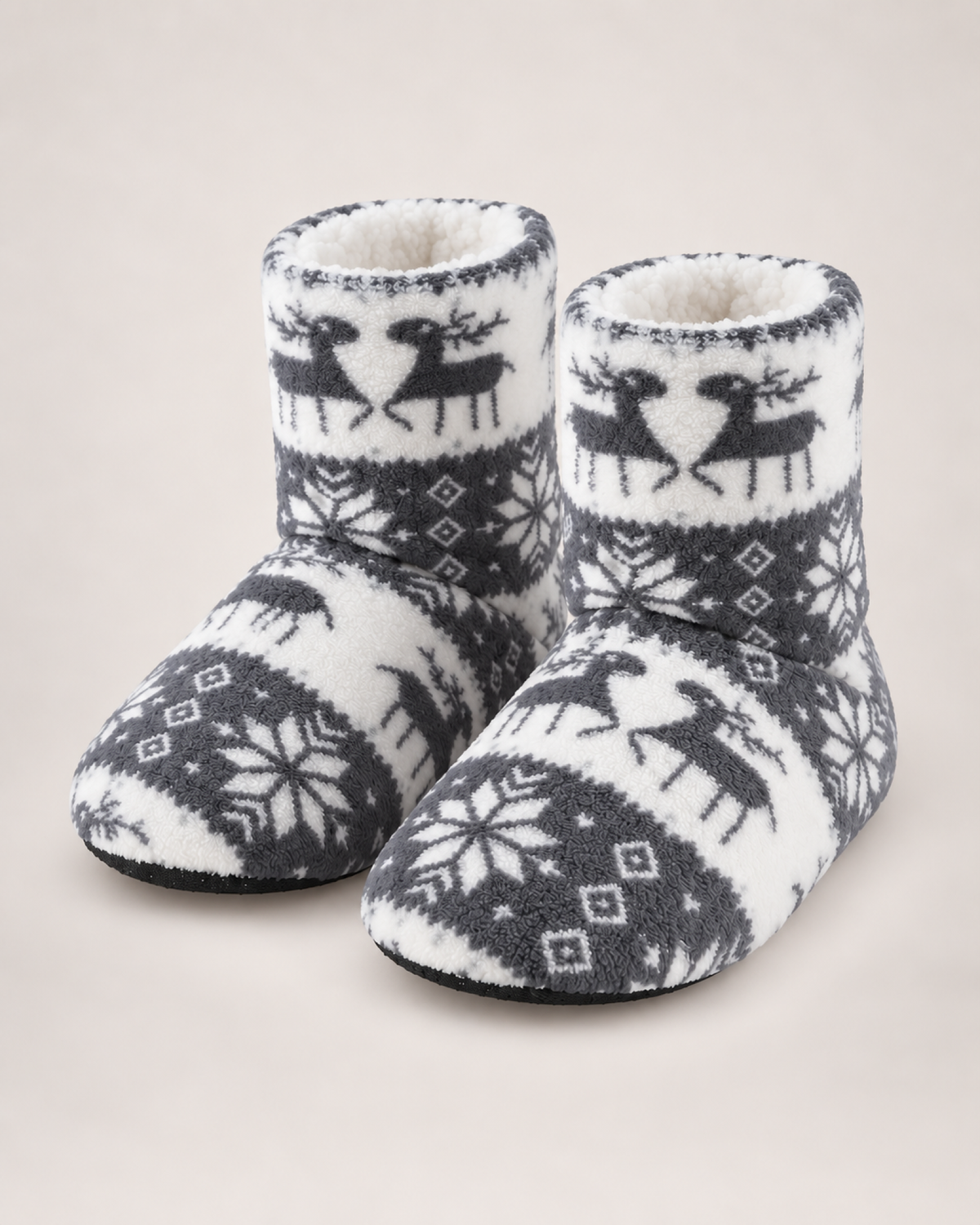 Women's Christmas Slipper Boots – Reindeer Print, standalone google shopping variant image for grey