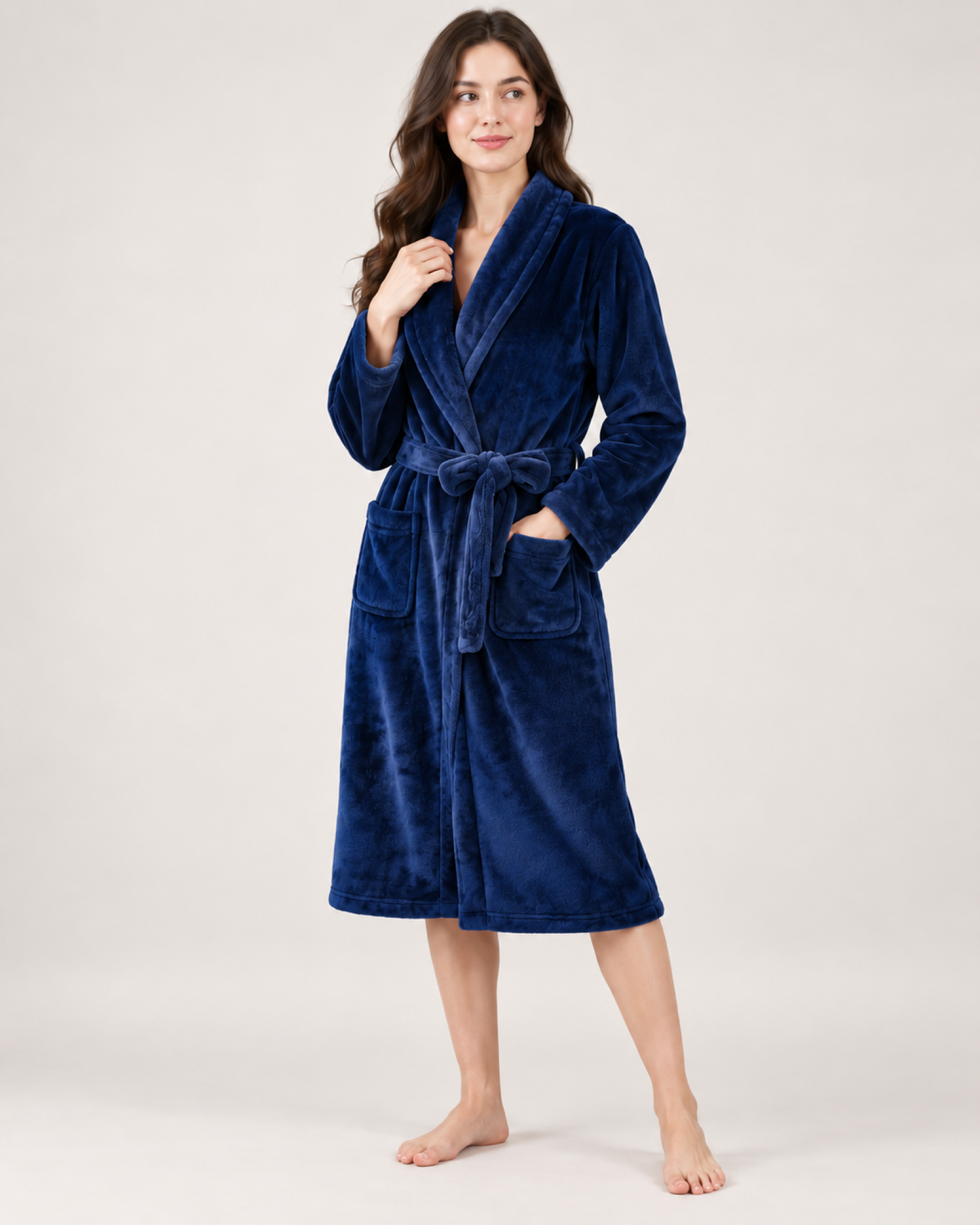 Women's Long Fleece Dressing Gown – Belted Robe, standalone google shopping variant image for navy