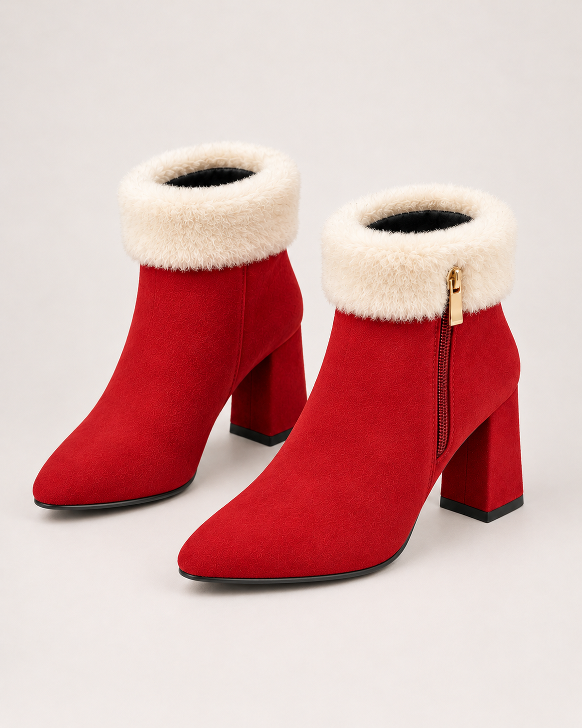 Women's Ankle Boots - Plaid-Trim Block Heel Style, blocking google shopping variant image for red