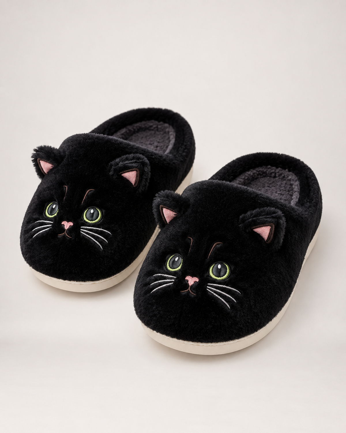 Women's Cat Slippers in Black