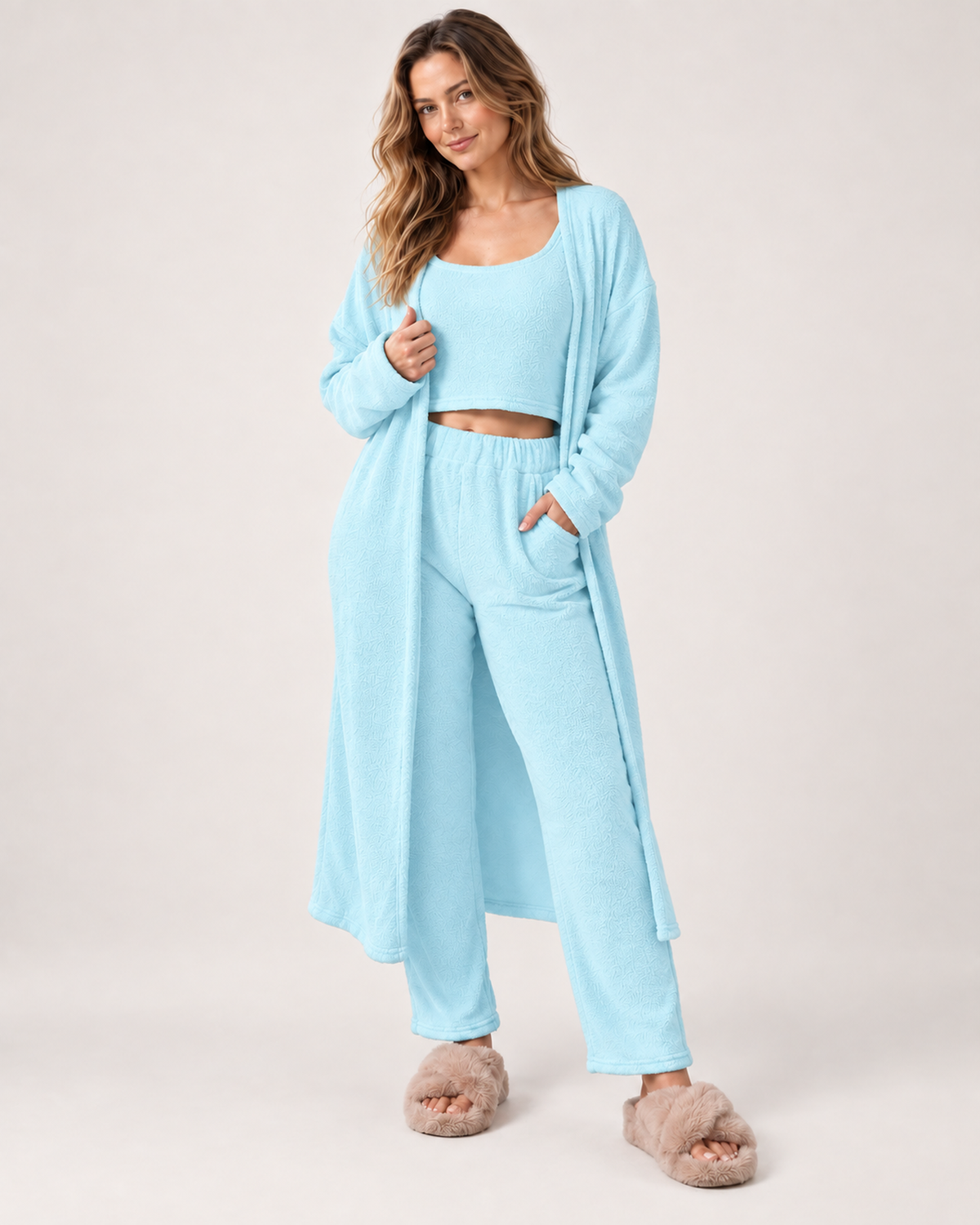 Women's Three Piece Loungewear Set in Light Blue, Light Blue studio variant