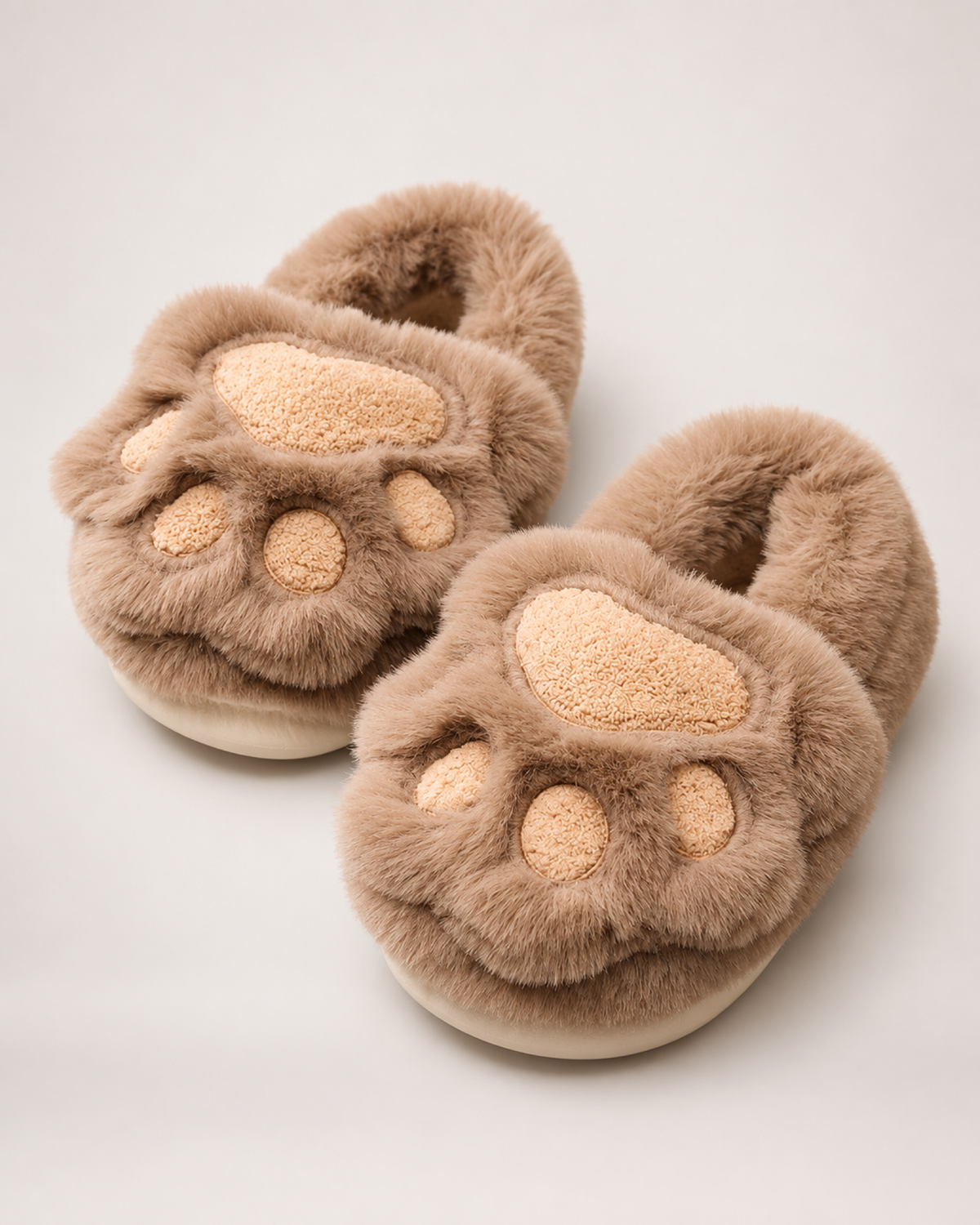 Women's Cat Paw Slippers in Khaki