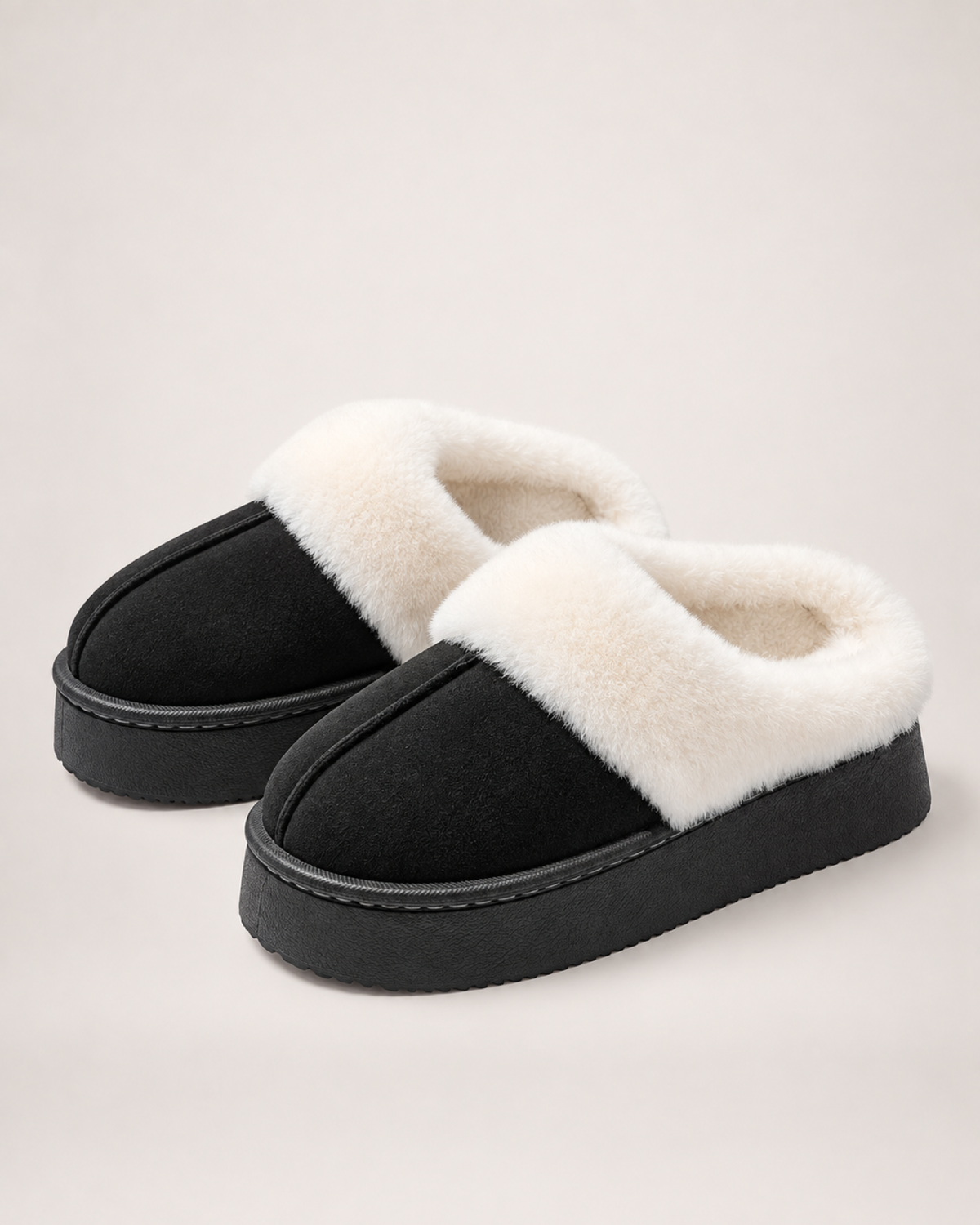 Warm Suede-Effect Slippers in Black