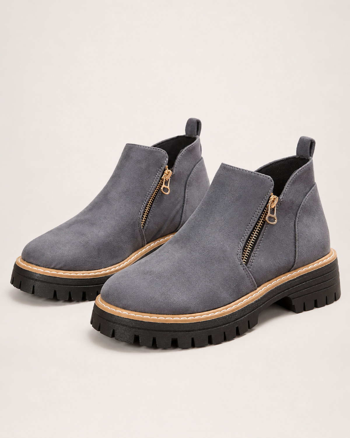 Women's Ankle Boots: Suede-Effect Side-Zip Style in Light Grey, google shopping variant
