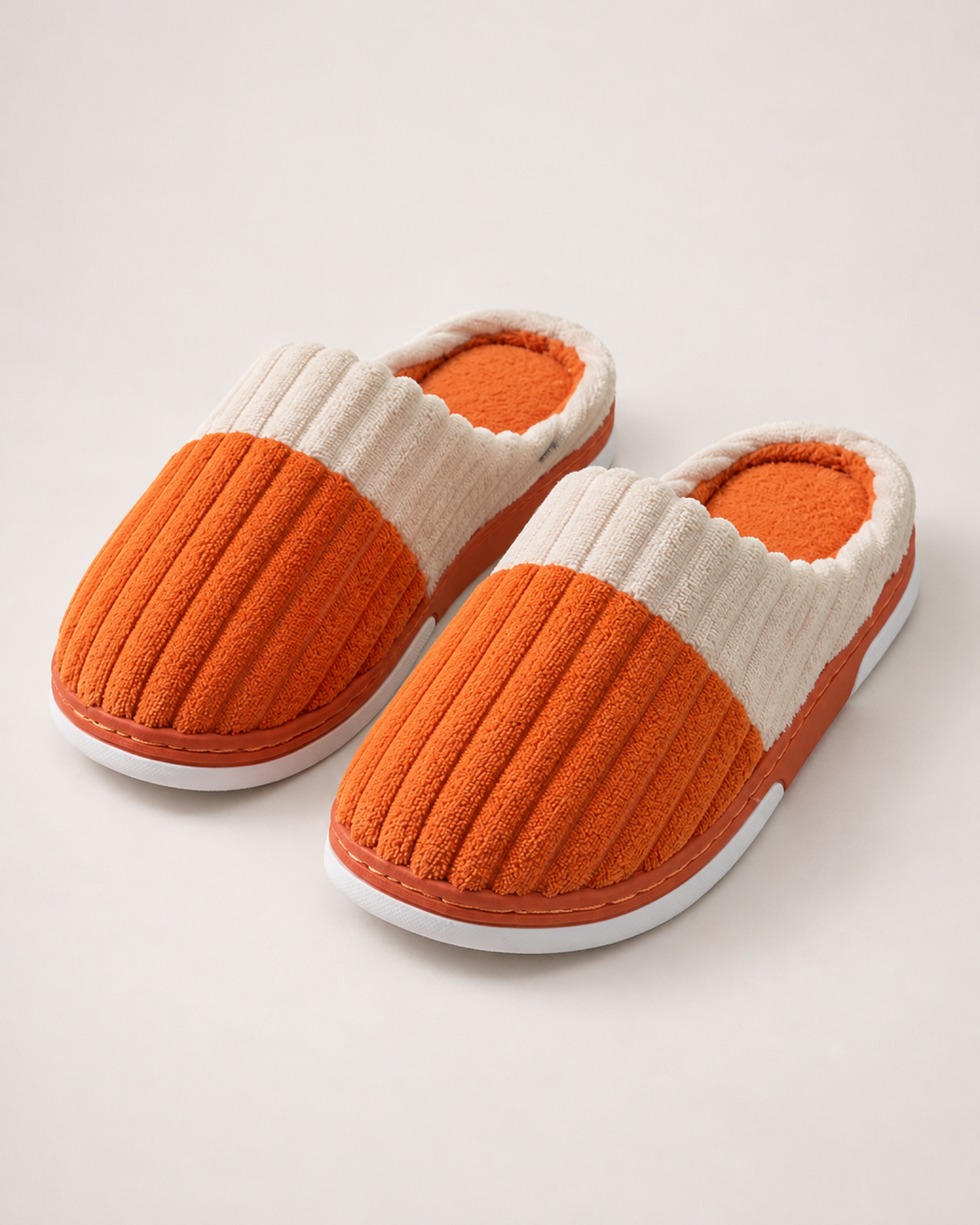 Men's Slippers: Two-Tone Corduroy Style in Orange