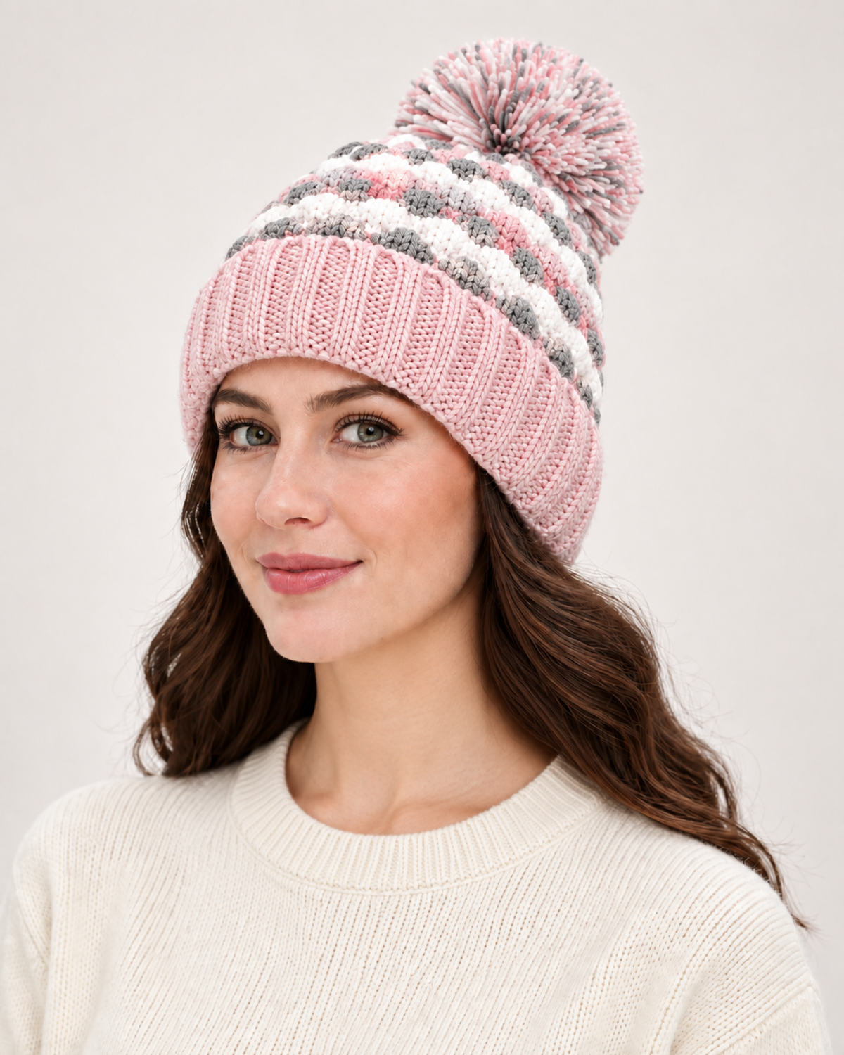 Women's Bobble Hat & Neck Warmer in Light Pink / Hat Only
