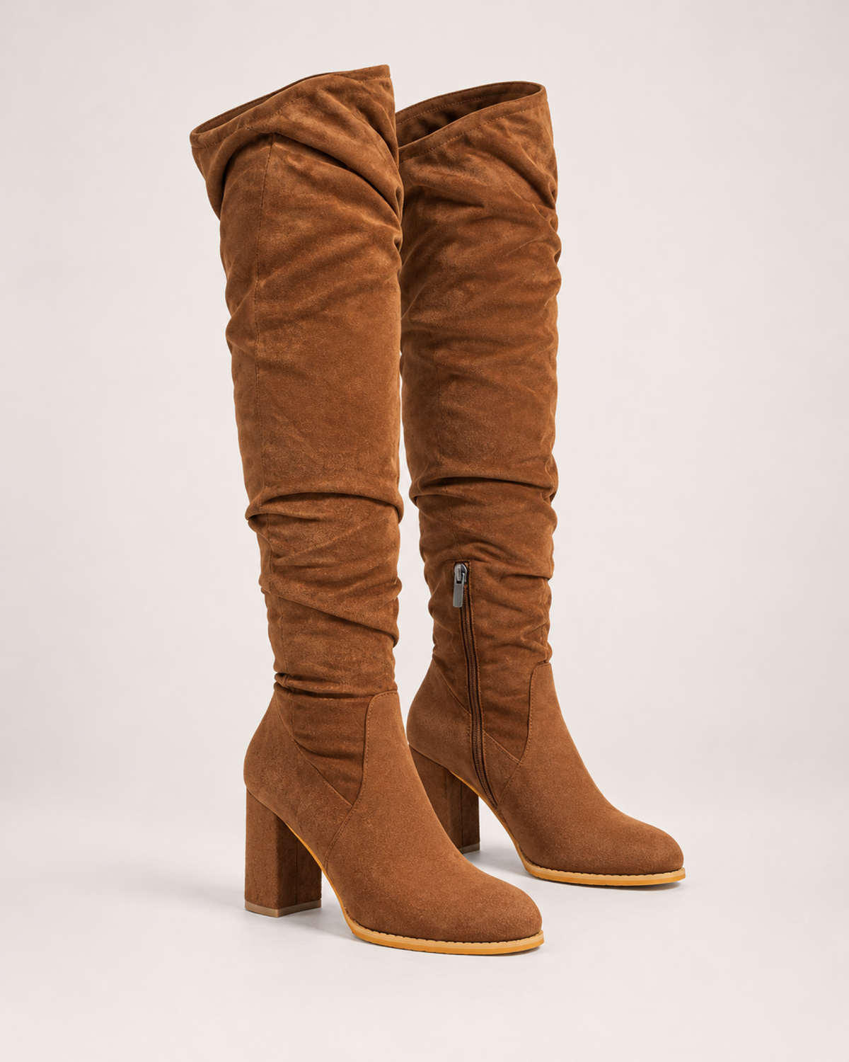 Women's Over-the-Knee Boots: Stretch High Heel Style in Brown, google shopping variant