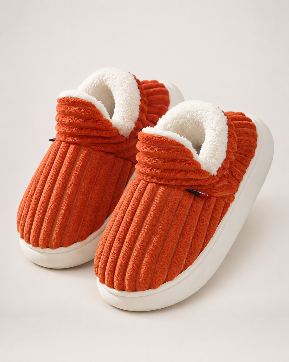 Striped House Slippers in Orange Red