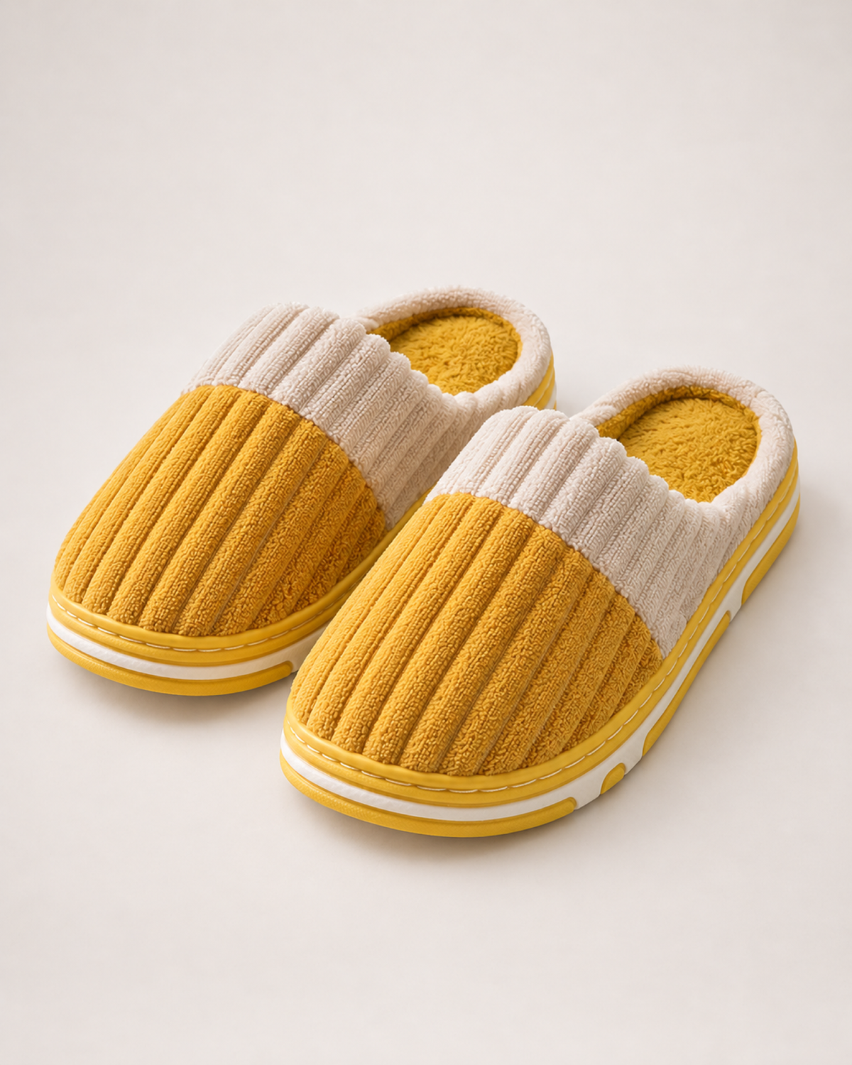 Men's Slippers: Two-Tone Corduroy Style in Mustard