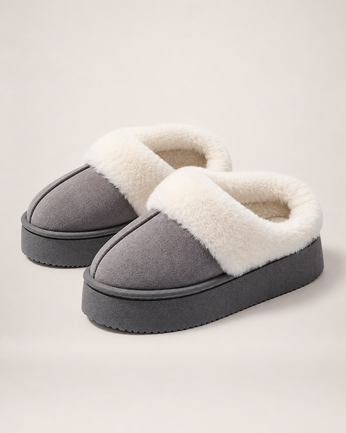 Warm Suede-Effect Slippers in Dark Grey