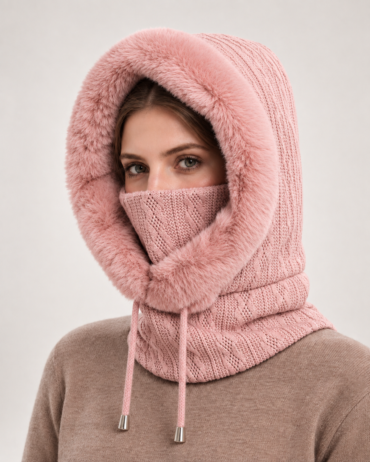 Women's Faux Fur Trim Hooded Scarf in Pink