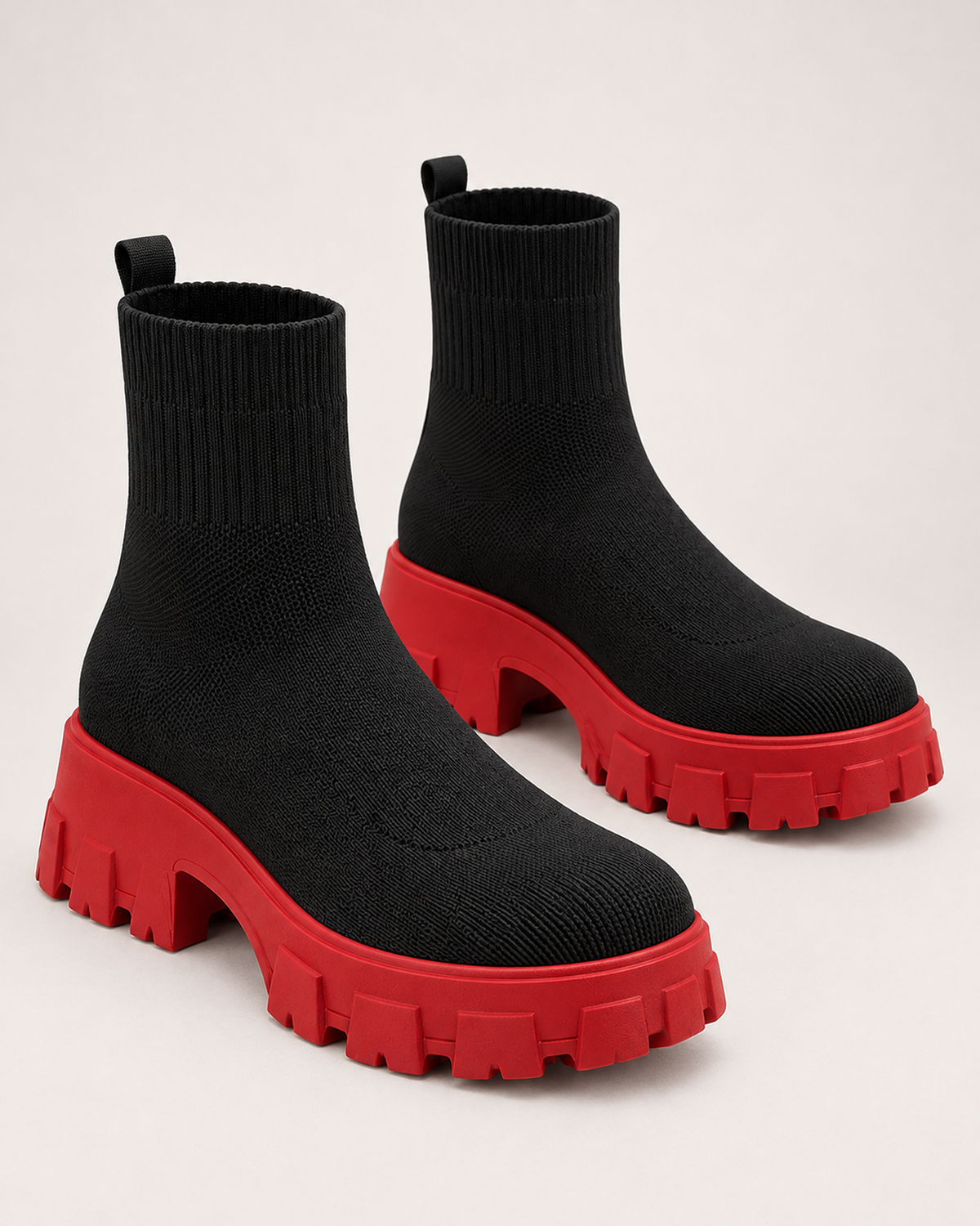 Women's Sock Boots - Chunky Platform Style, blocking google shopping variant image for black and red