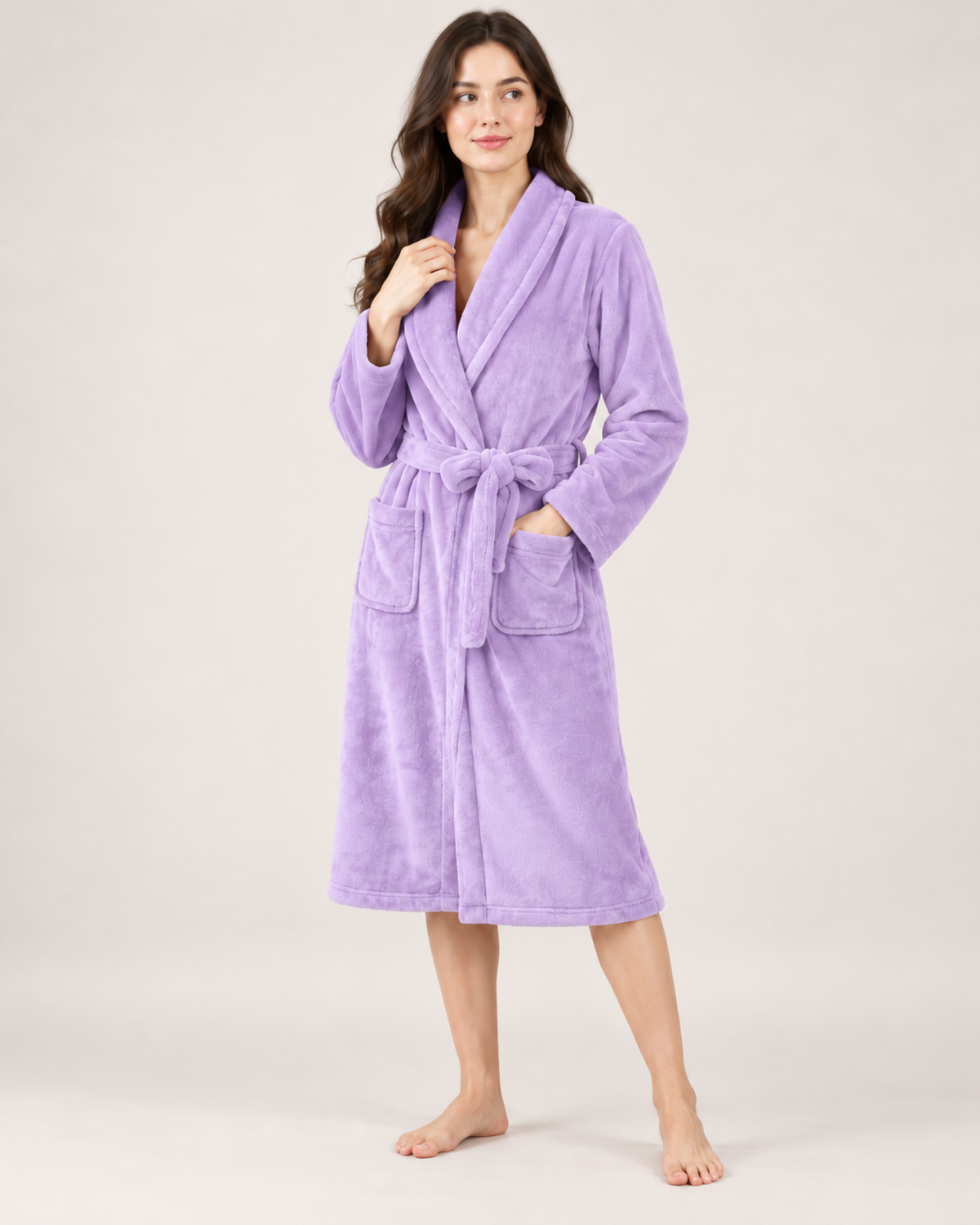 Women's Long Fleece Dressing Gown – Belted Robe, standalone google shopping variant image for lilac