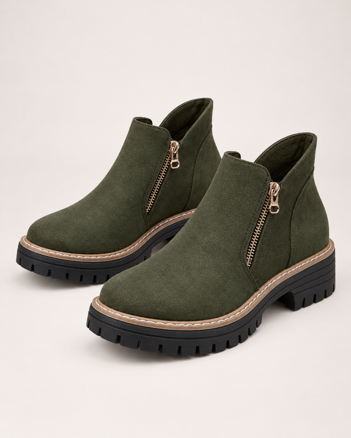 Women's Ankle Boots: Suede-Effect Side-Zip Style in Olive Green, google shopping variant