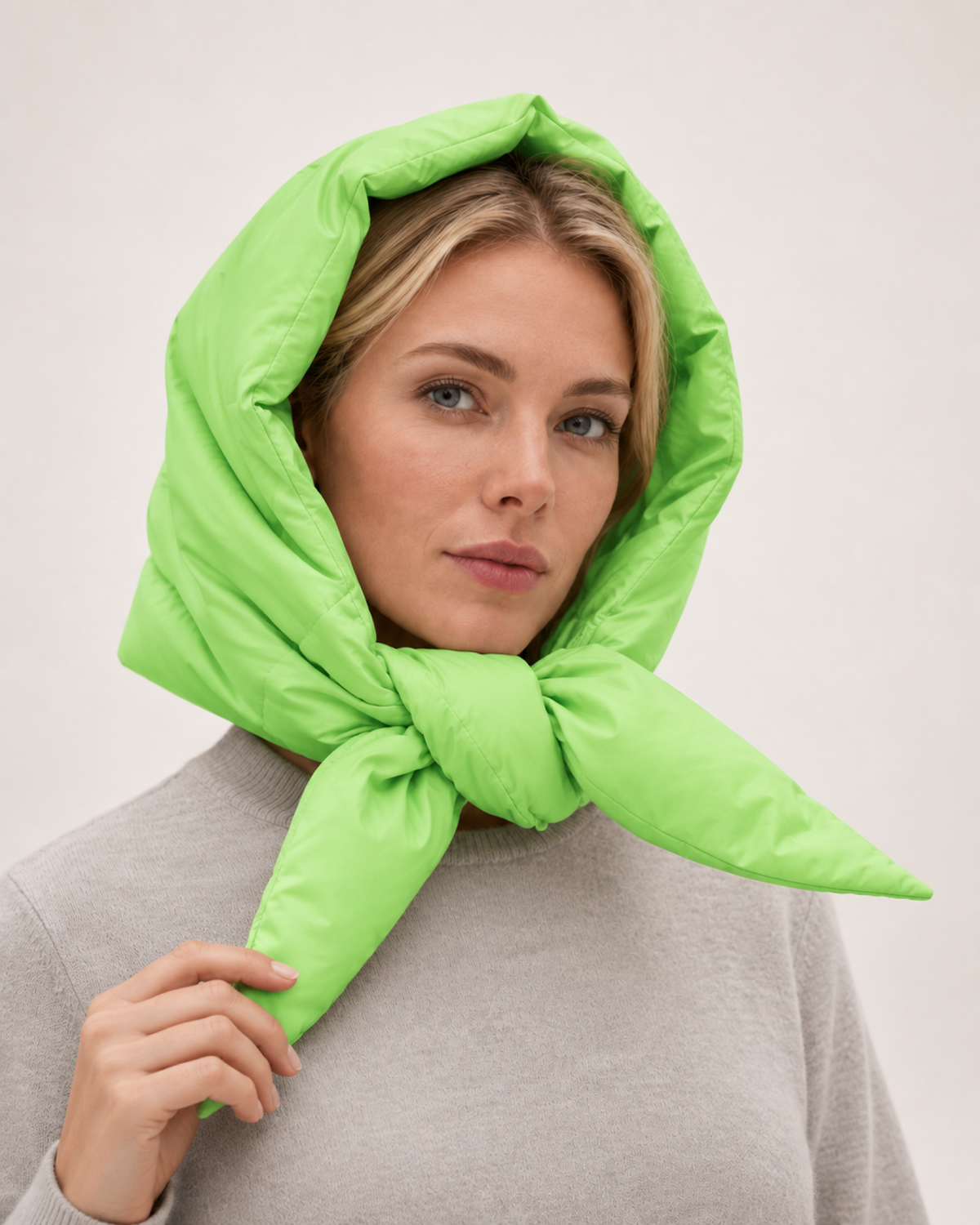 Women's Quilted Puffer Headscarf in Light Green