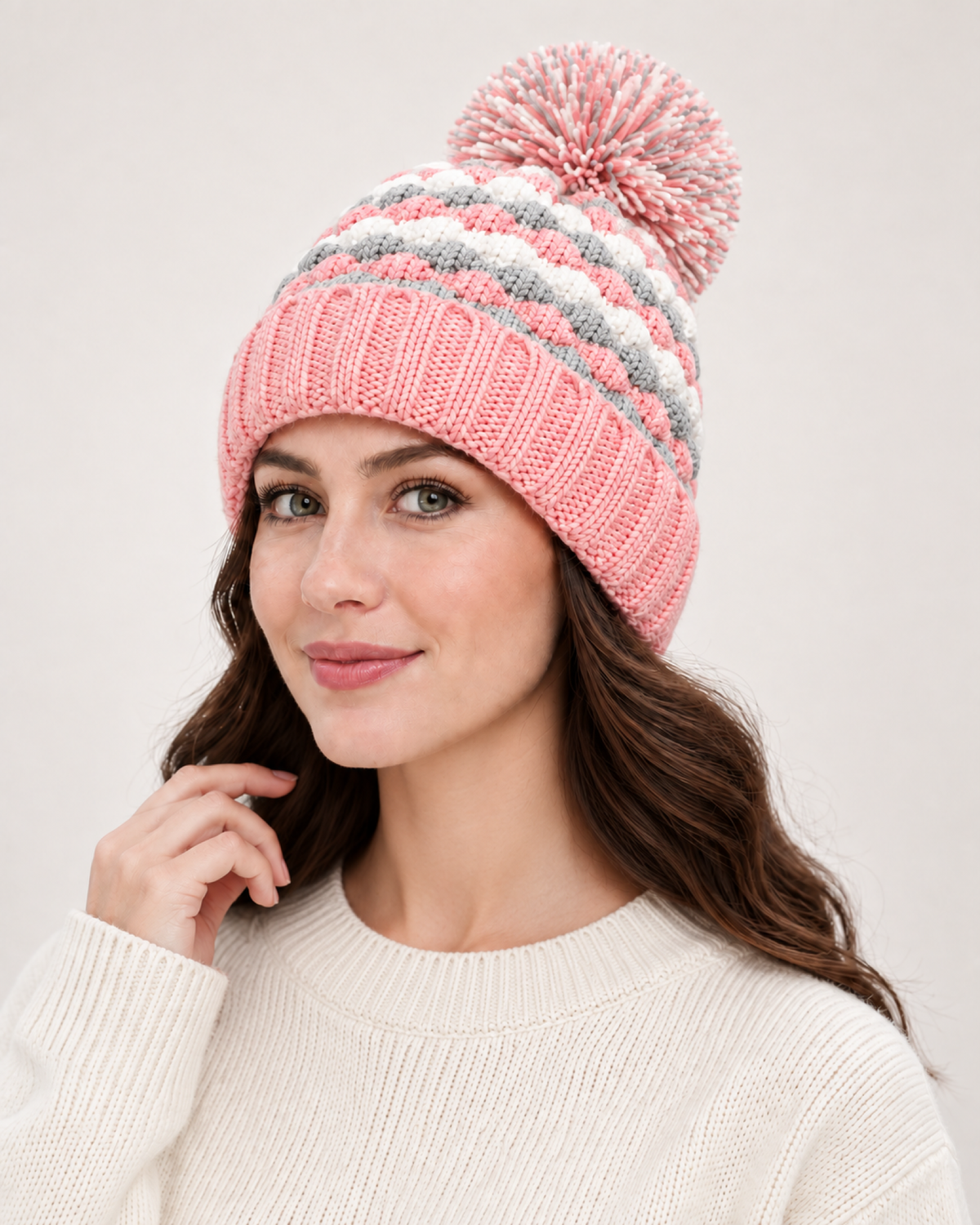 Women's Bobble Hat & Neck Warmer in Pink / Hat Only