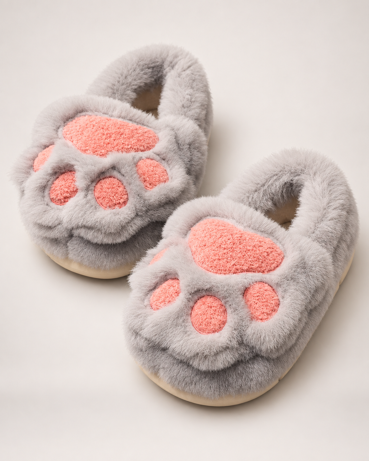 Women's Cat Paw Slippers in Smoky Grey