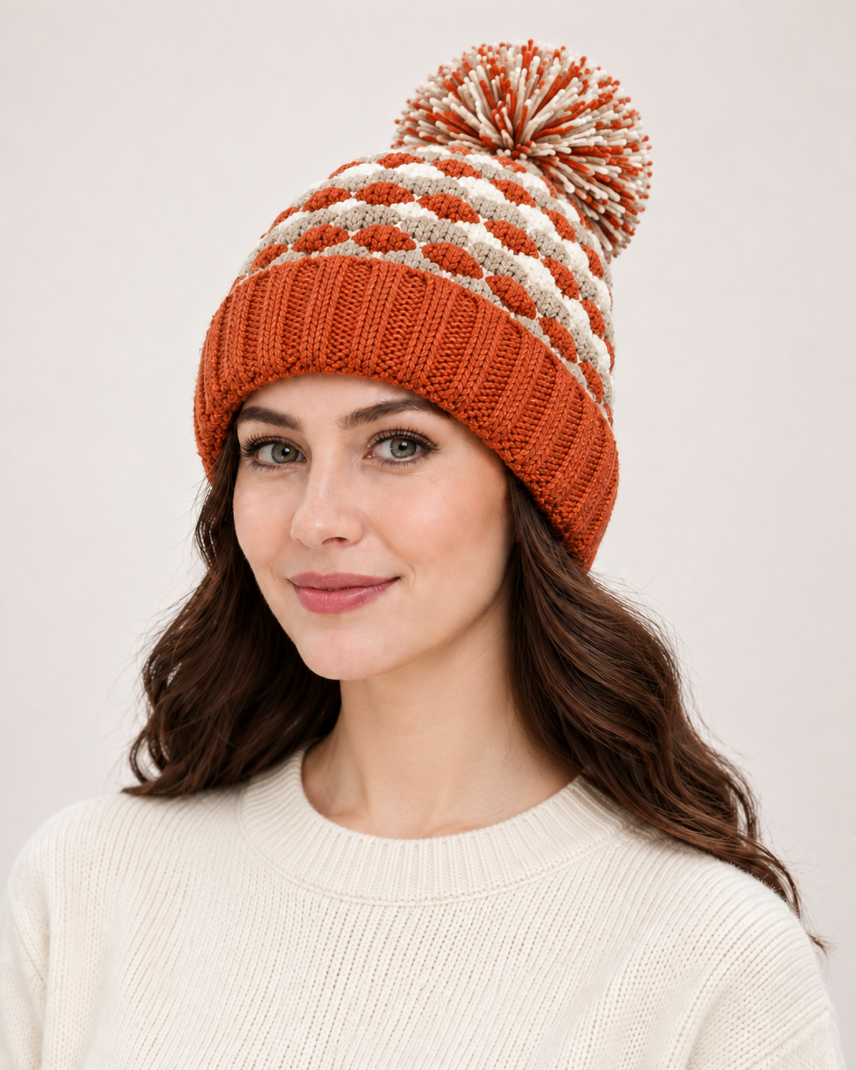 Women's Bobble Hat & Neck Warmer in Caramel / Hat Only