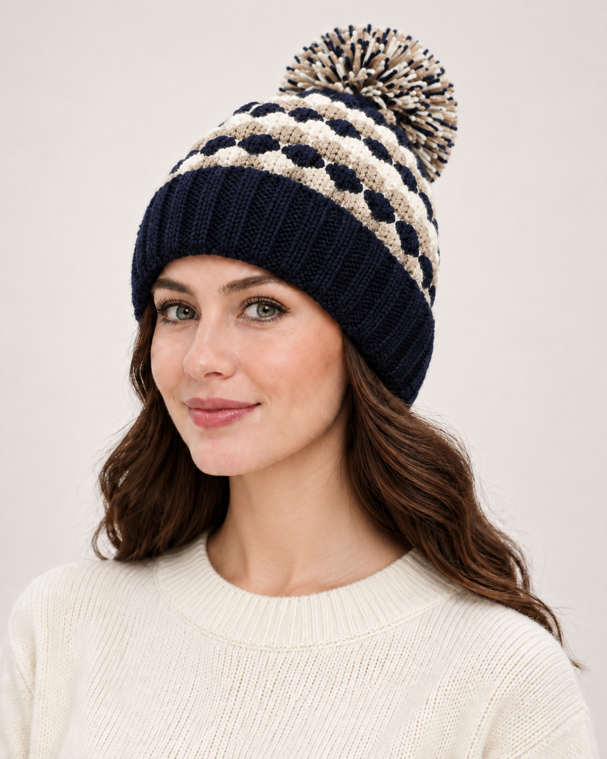Women's Bobble Hat & Neck Warmer in Navy Blue / Hat Only