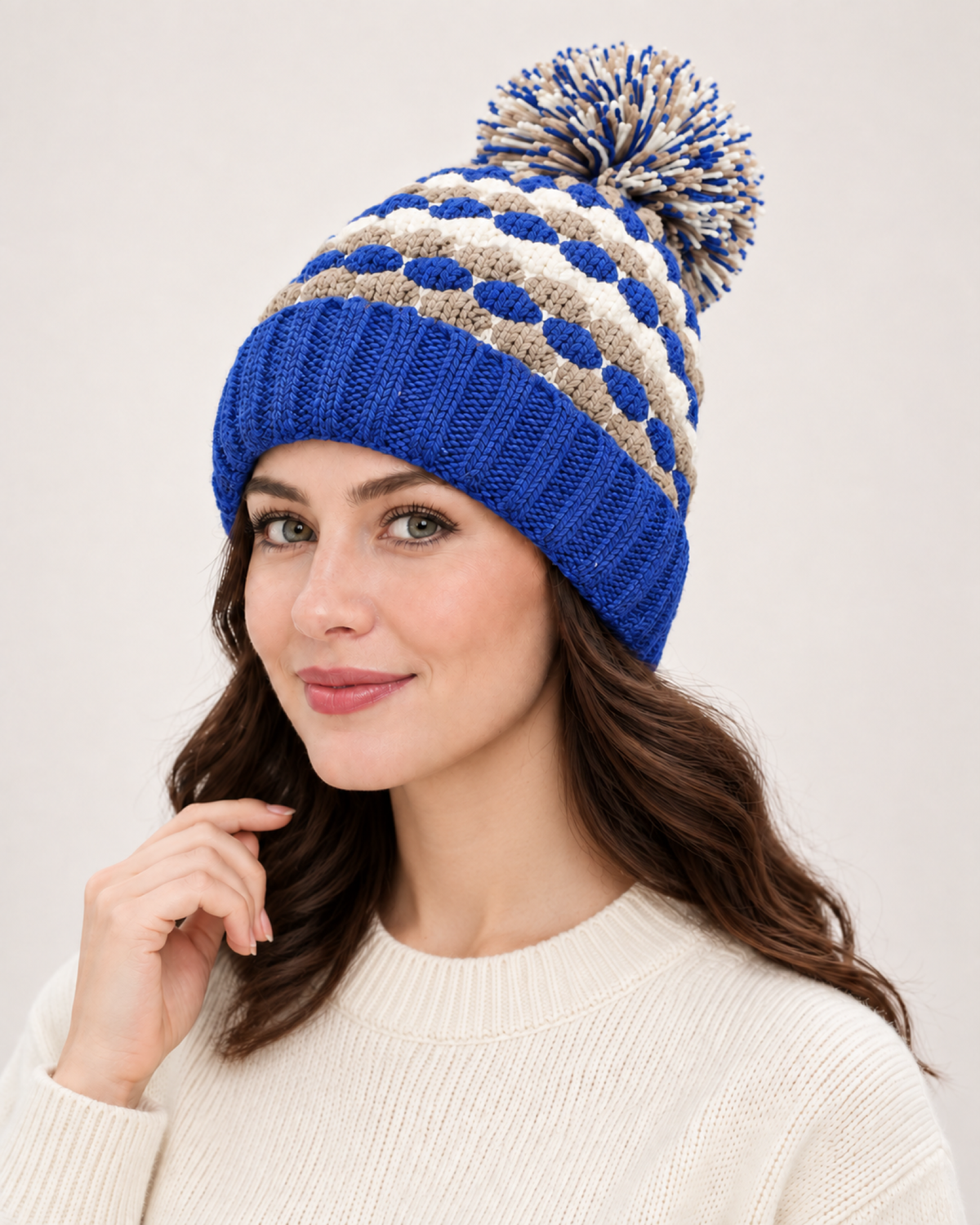 Women's Bobble Hat & Neck Warmer in Royal Blue / Hat Only