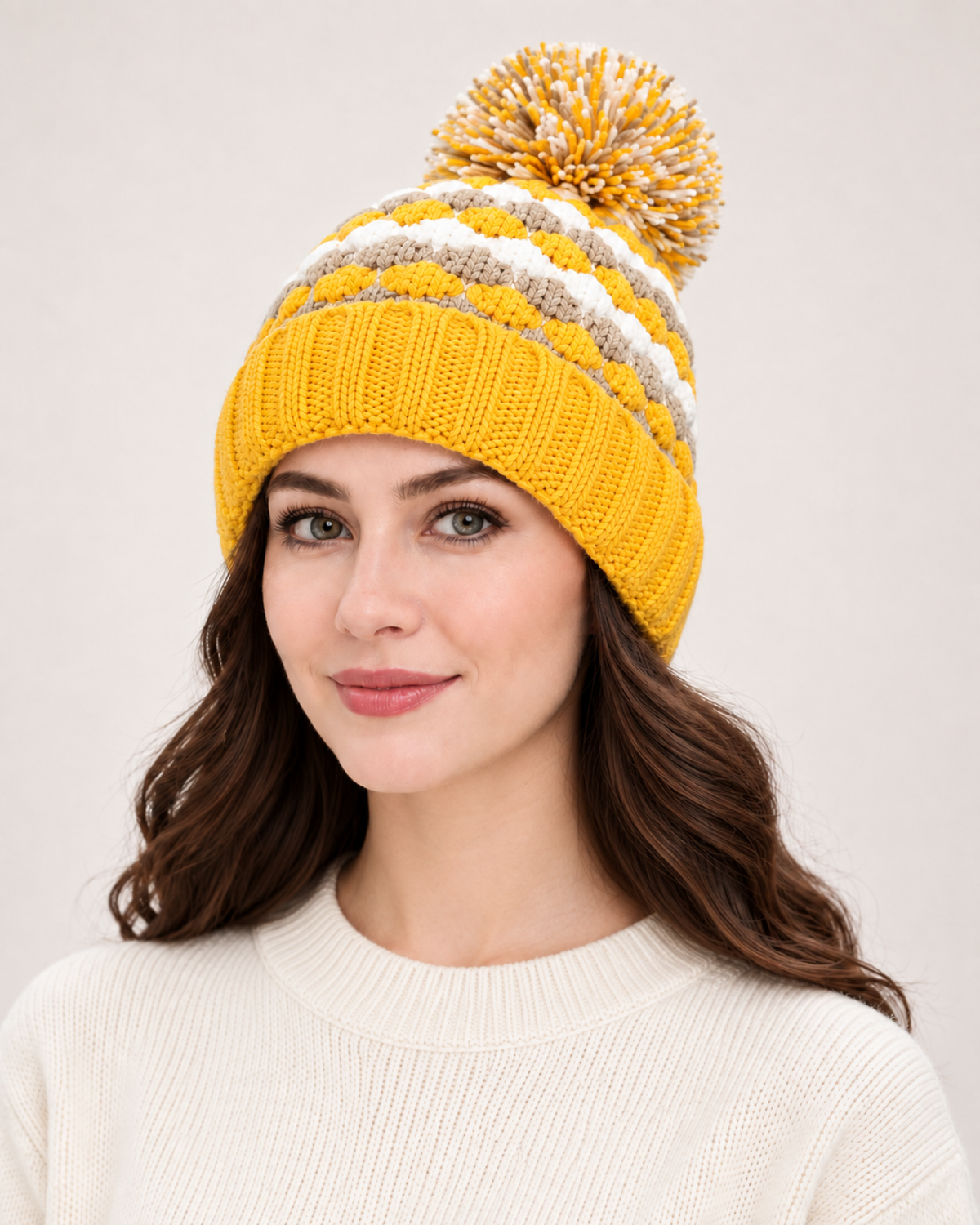 Women's Bobble Hat & Neck Warmer in Yellow / Hat Only