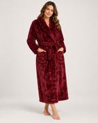 Women's Fleece Dressing Gown – Long Wrap Style in Burgundy