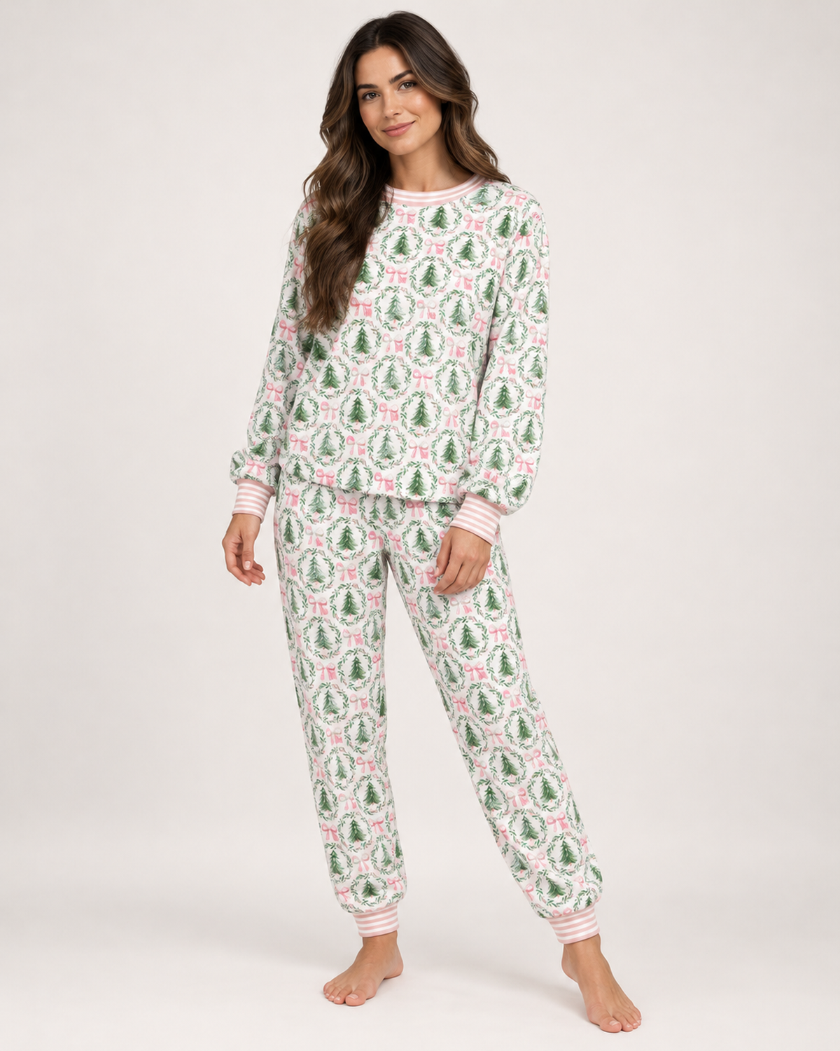 Women's Christmas Pyjamas – Festive Long Sleeve Set, full-length studio view
