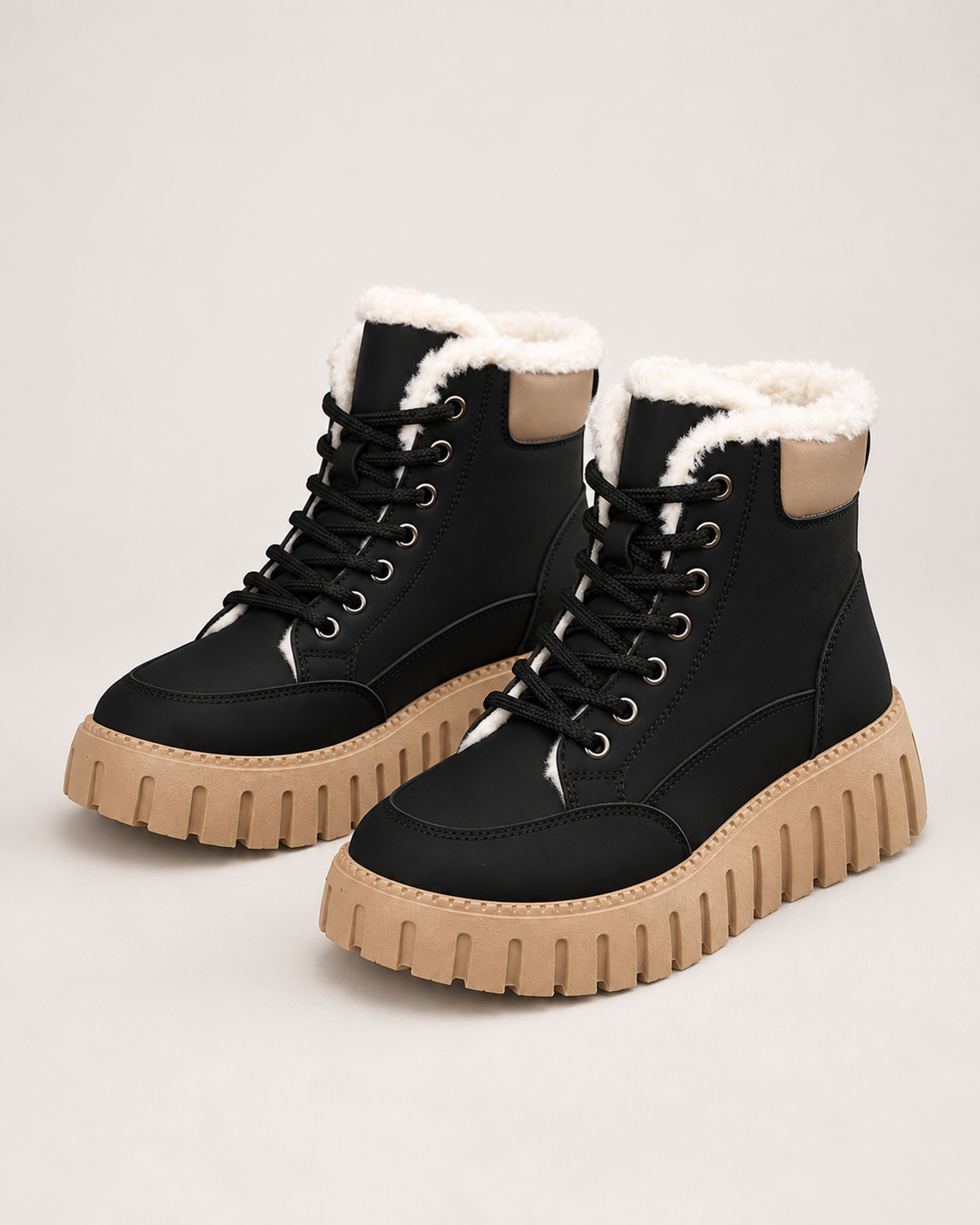 Women's Snow Boots – Lace-Up Fleece-Lined Style, pair three quarter hero