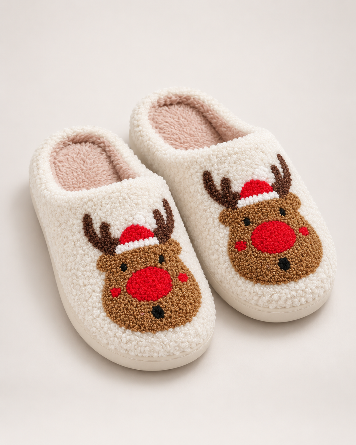 Women's Novelty Slippers – Six Character Designs in Red Nose Reindeer