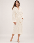 Women's Textured Hooded Dressing Gown – Long Wrap Style in Ivory