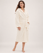 Women's Textured Hooded Dressing Gown – Long Wrap Style in Ivory