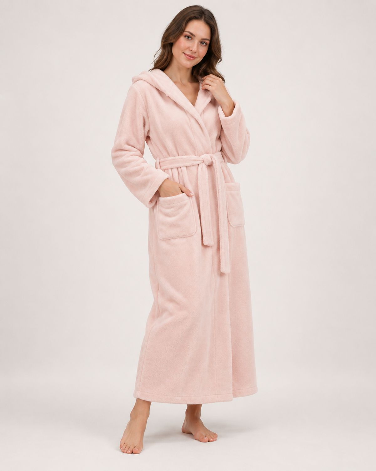 Women's Hooded Fleece Dressing Gown – Seven Designs in Soft Pink