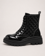 Women's Platform Ankle Boots – Quilted Lace-Up Style, single side profile