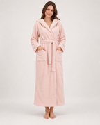 Women's Hooded Fleece Dressing Gown – Seven Designs, straight front full length