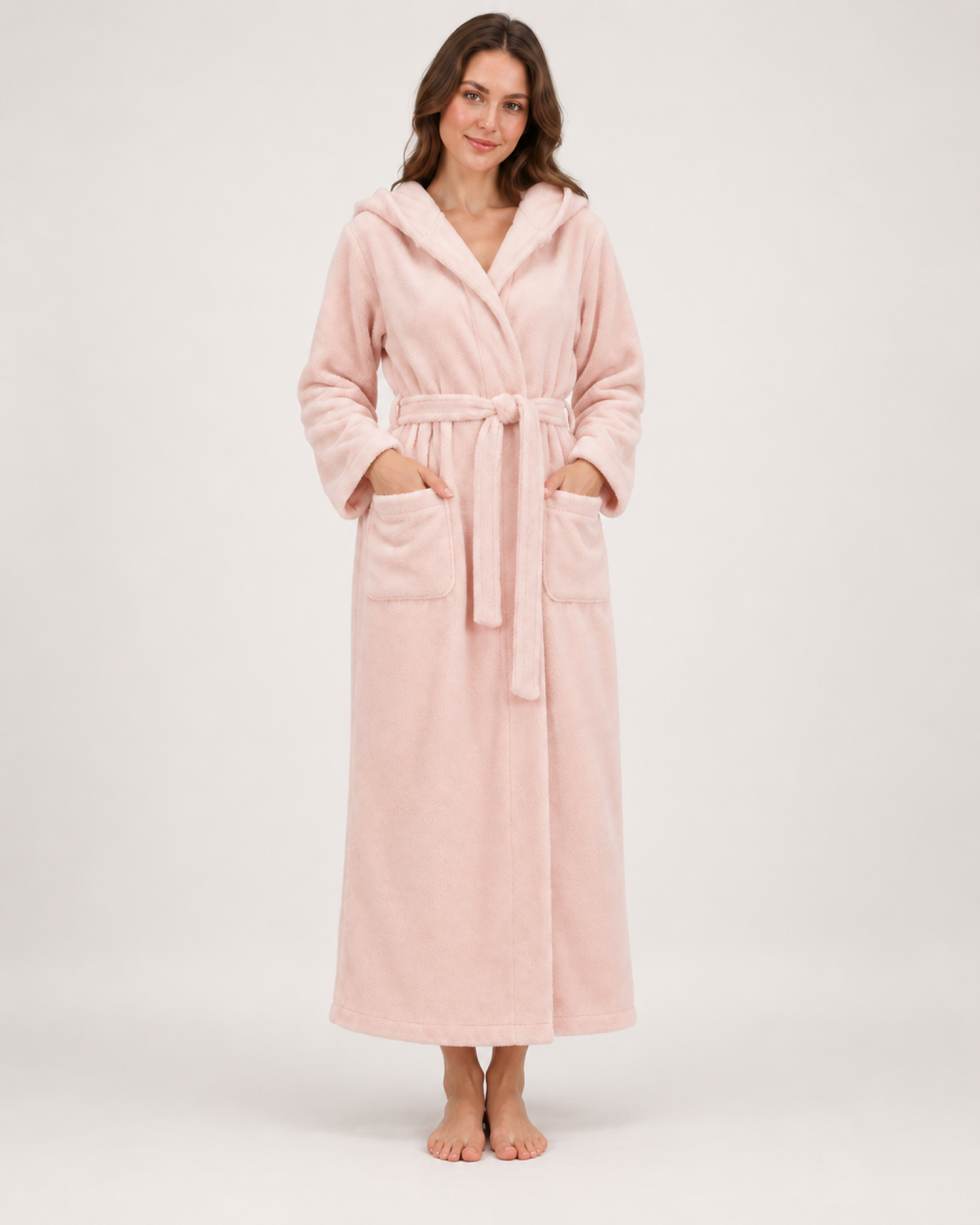 Women's Hooded Fleece Dressing Gown – Seven Designs, straight front full length