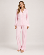 Women's Pyjama Set – Button-Up Long Sleeve Style, straight front full length