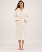 Women's Textured Hooded Dressing Gown – Long Wrap Style, straight front full length