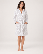 Women's Heart Print Hooded Dressing Gown, straight front full length