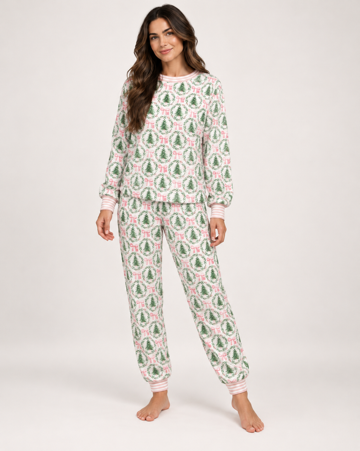 Women's Christmas Pyjamas – Festive Long Sleeve Set, straight front full length