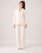 Women's Fleece Pyjamas – Button-Up Two-Piece Set, straight front full length