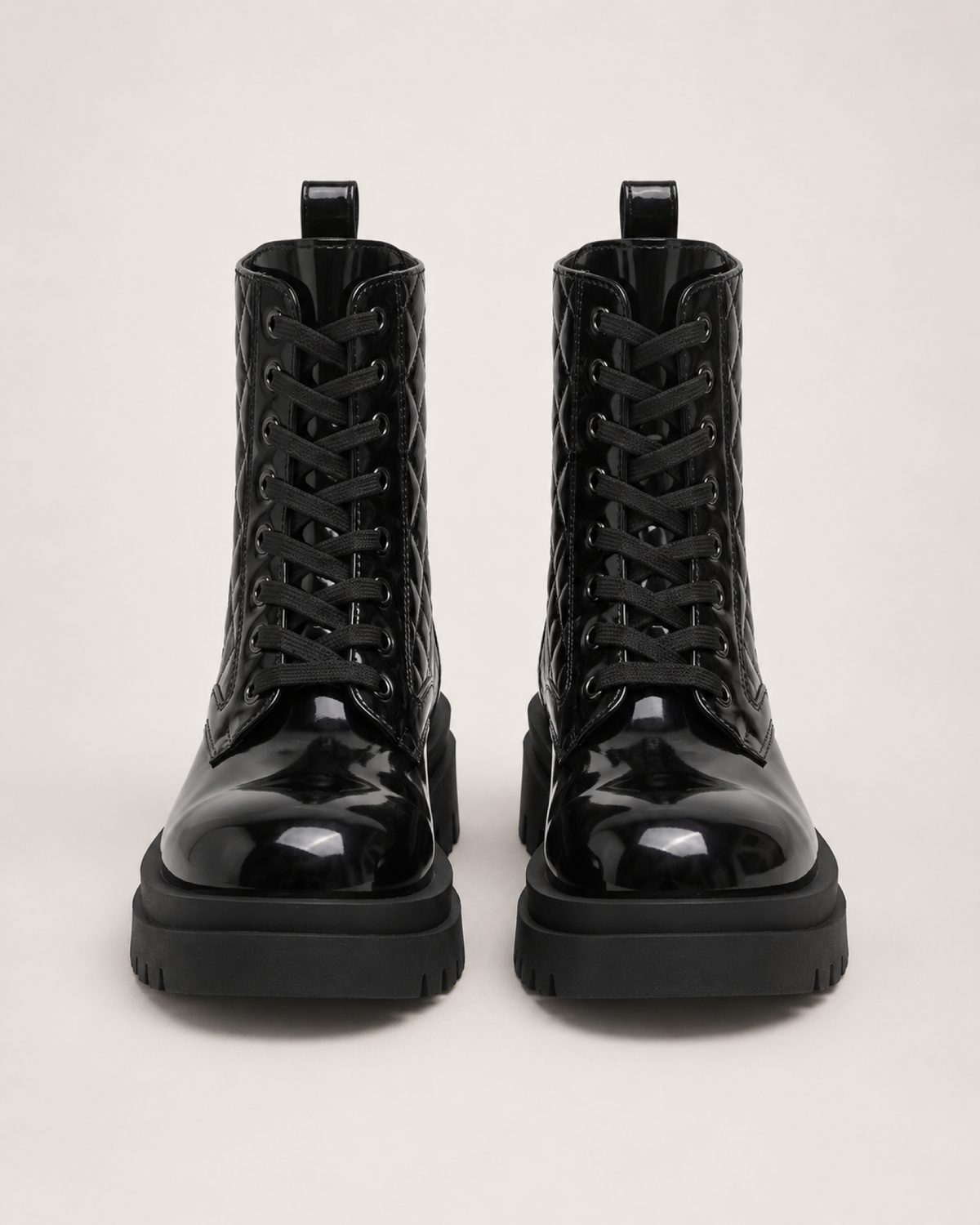 Women's Platform Ankle Boots – Quilted Lace-Up Style, straight front pair
