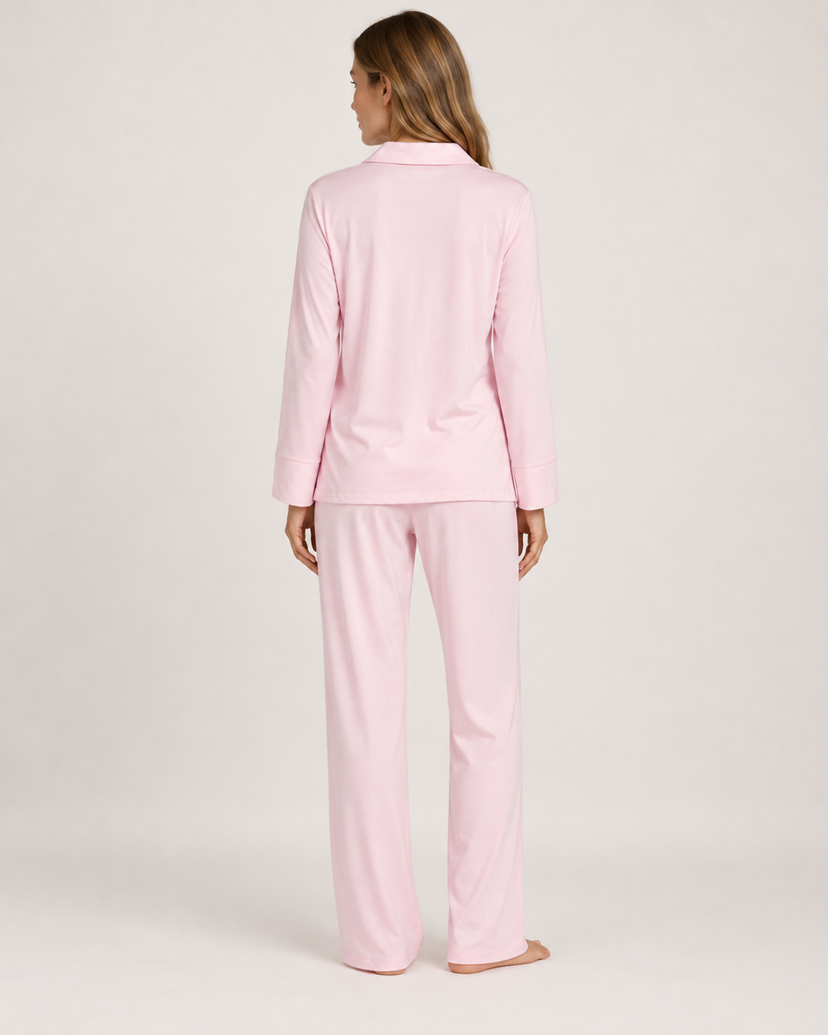 Women's Pyjama Set – Button-Up Long Sleeve Style, rear full length