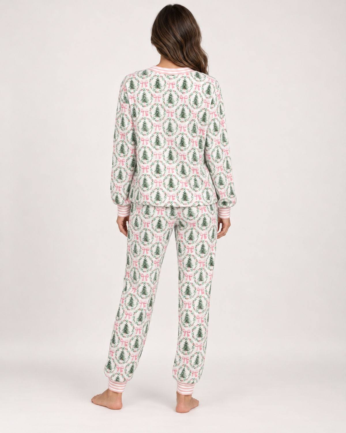 Women's Christmas Pyjamas – Festive Long Sleeve Set, rear full length