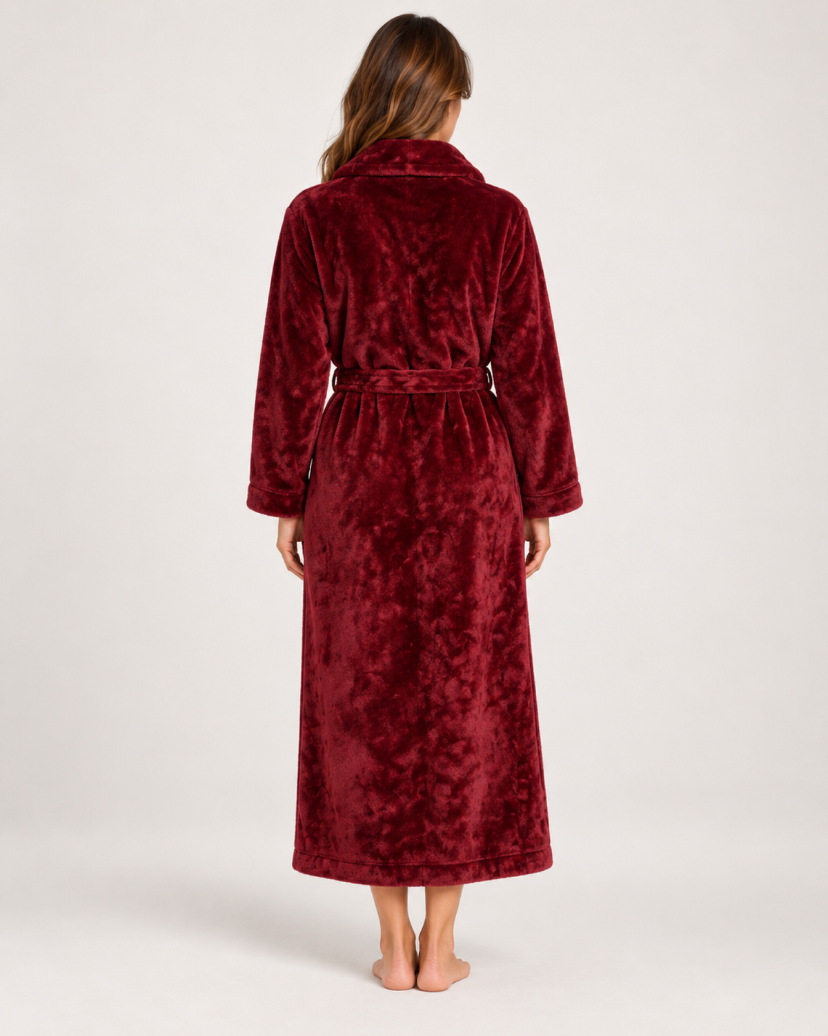 Women's Fleece Dressing Gown – Long Wrap Style, rear full length