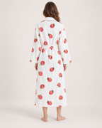 Women's Peach Print Dressing Gown – Long Wrap Style, rear full length