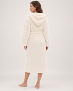 Women's Textured Hooded Dressing Gown – Long Wrap Style, rear full length