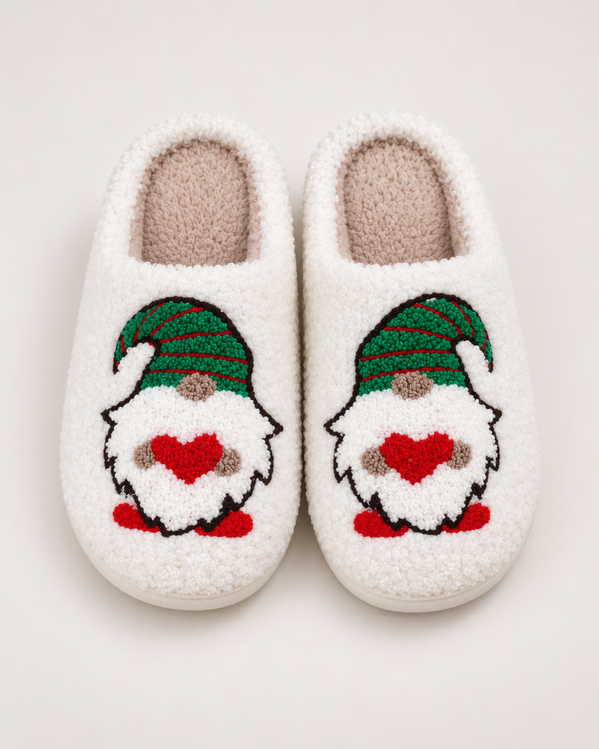 Women's Christmas Slippers – Santa and Gnome Designs, elevated front top pair