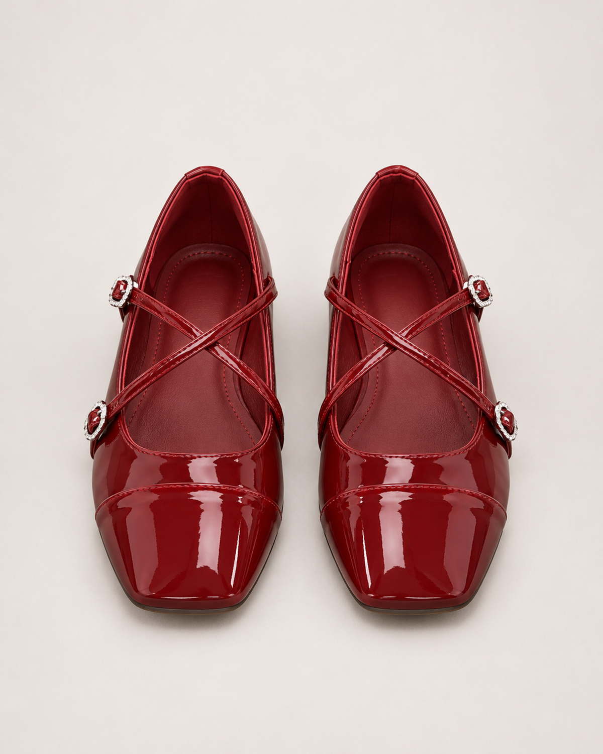 Women's Mary Jane Shoes – Cross-Strap Square Toe, pair straight front